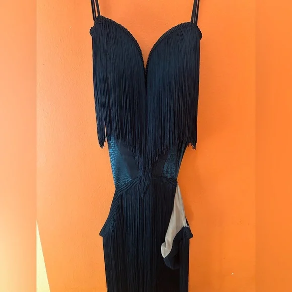 ZYM Fringe Black Ballroom Latin Dance Dress - Picture 3 of 7